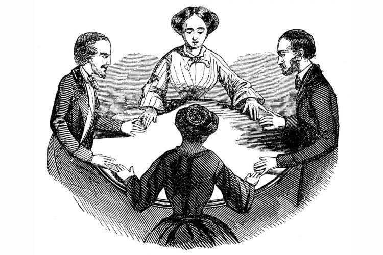 Séance de spiritisme victorienne en gravure